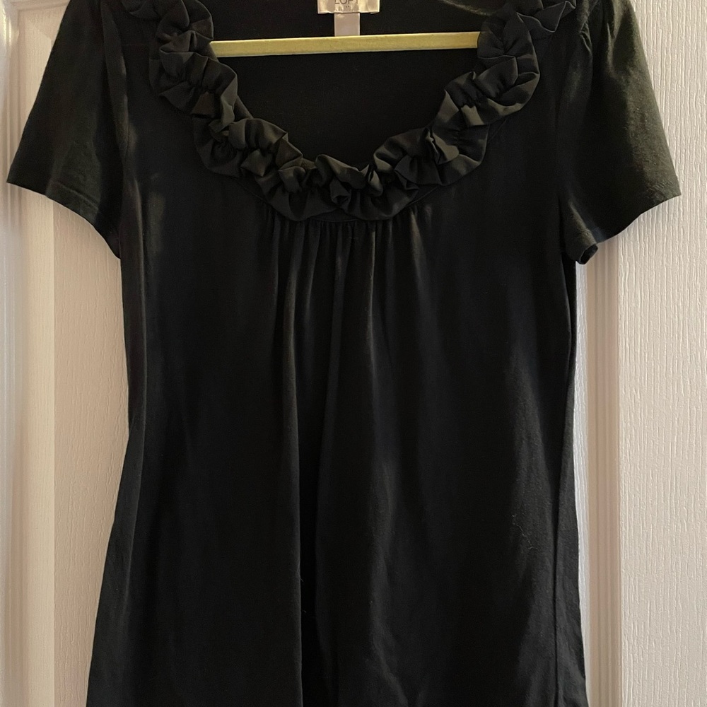 Black Short Sleeve Shirt w/ruffle embellishment